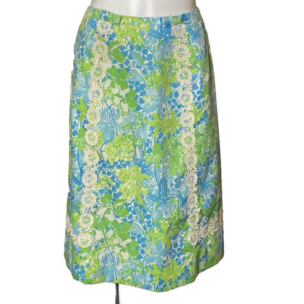 Lilly Pulitzer THE LILLY Skirt True Vintage 60s Blue Lace Floral Size Small